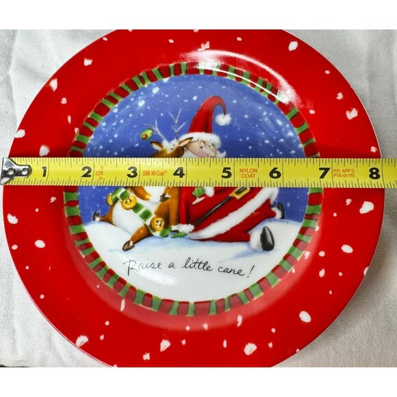 4 Mud Pie Christmas Santa Salad Dessert Plates 8" Raise A Little Cane - Picture 8 of 8